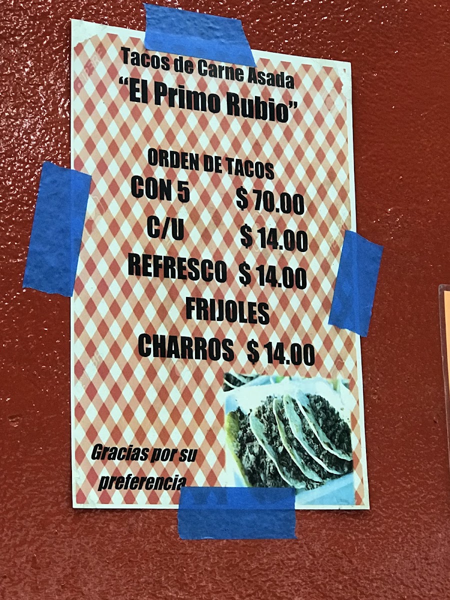 Tacos El Primo Rubio 1 Menu - Image 1
